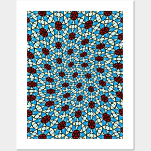 Sky Blue Flower Pattern Posters and Art